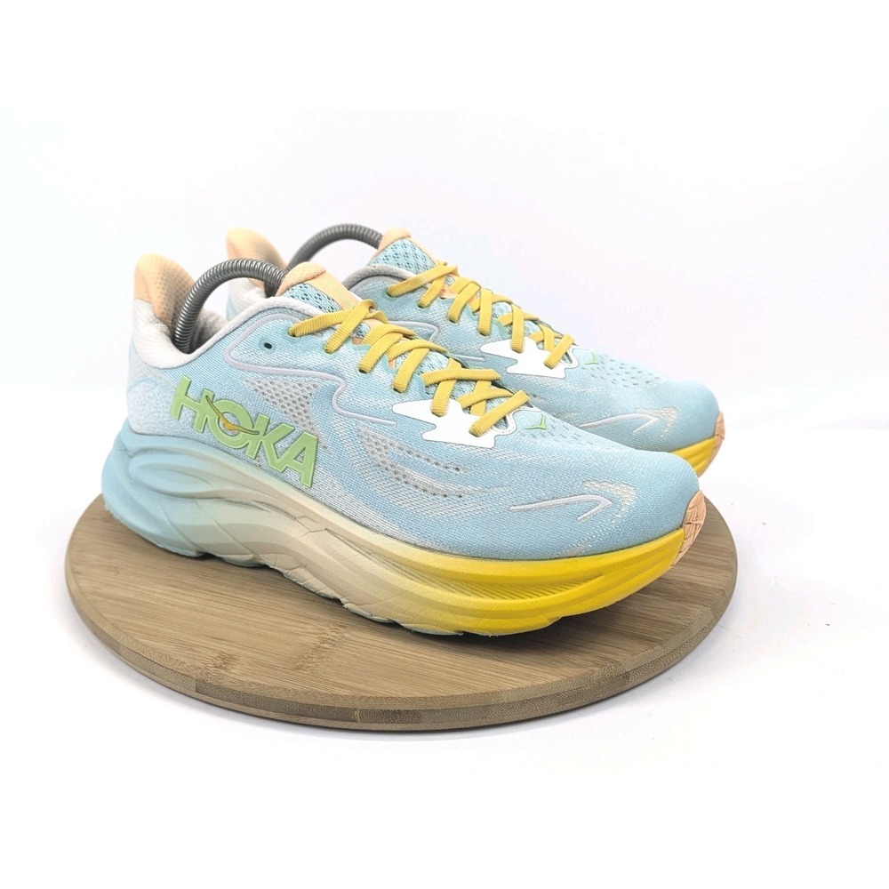 Hoka Mens 10 D Clifton 10 Shoes Blue Spark Yellow Sneakers Running Jog Athletic